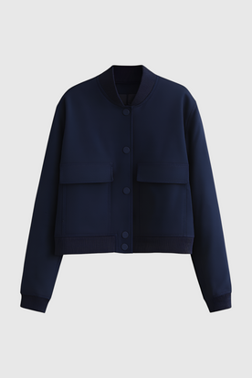 Jacket : Women's Navy Blue Lightweight Bomber Jacket - Casual Zip-Up Style in Navy Blue van Vanda Liamo