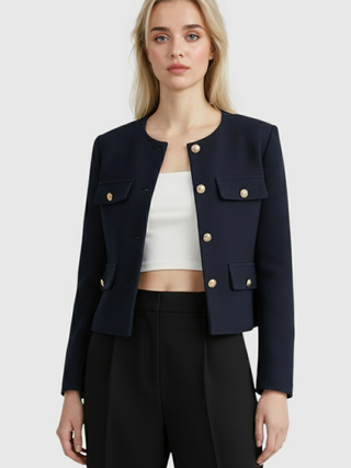 Women's Navy Puffer Winter Short Jacket - Warm & Stylish