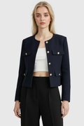 Women's Navy Puffer Winter Short Jacket - Warm & Stylish
