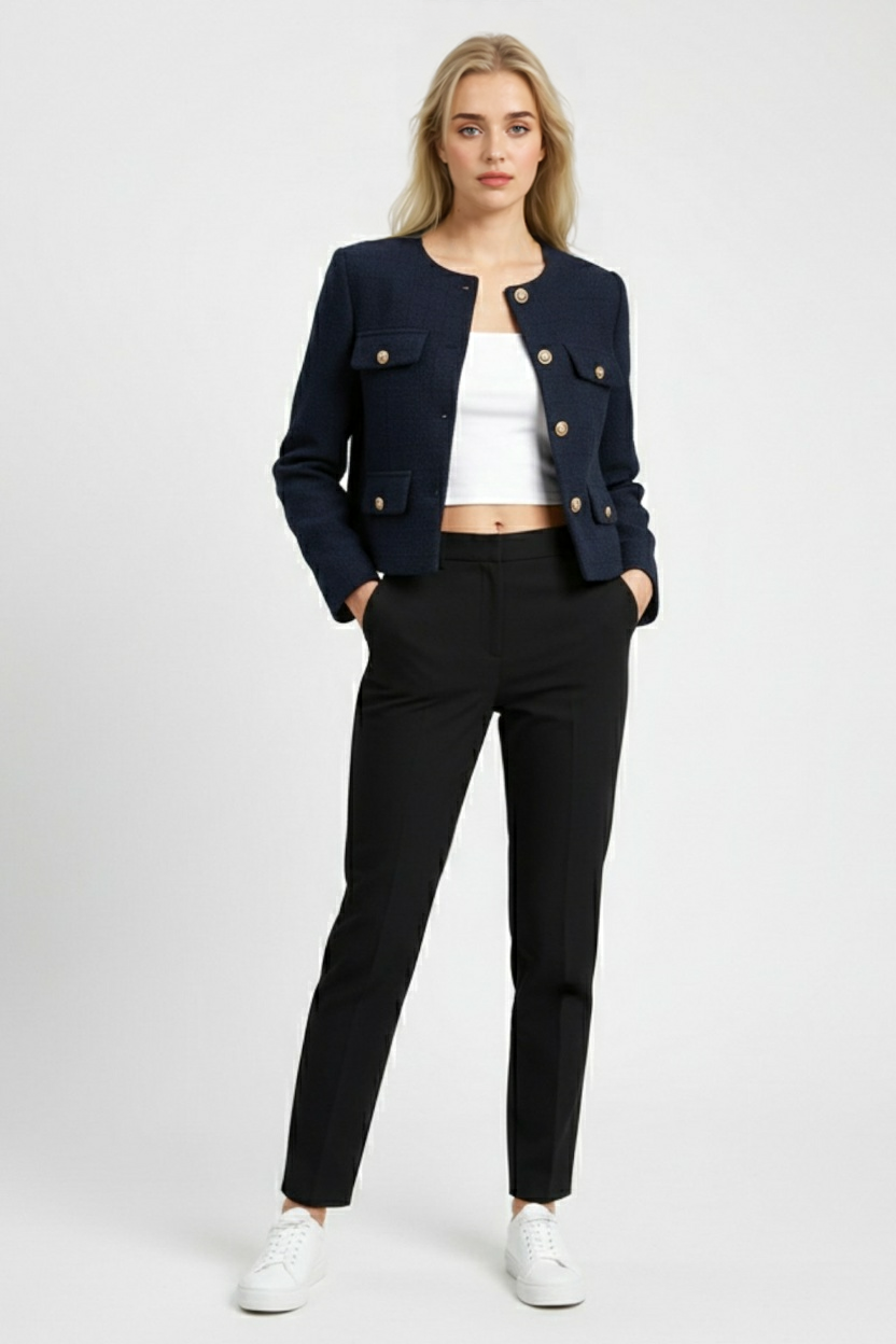 Jacket : Women's Navy Puffer Winter Short Jacket - Warm & Stylish in van Vanda Liamo