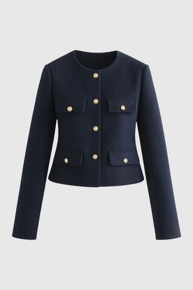 Jacket : Women's Navy Puffer Winter Short Jacket - Warm & Stylish in Navy Blue van Vanda Liamo