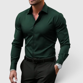 Fashion : Men's Slim Fit Shirt - Casual Button-Down in Dark Green van Vanda Liamo