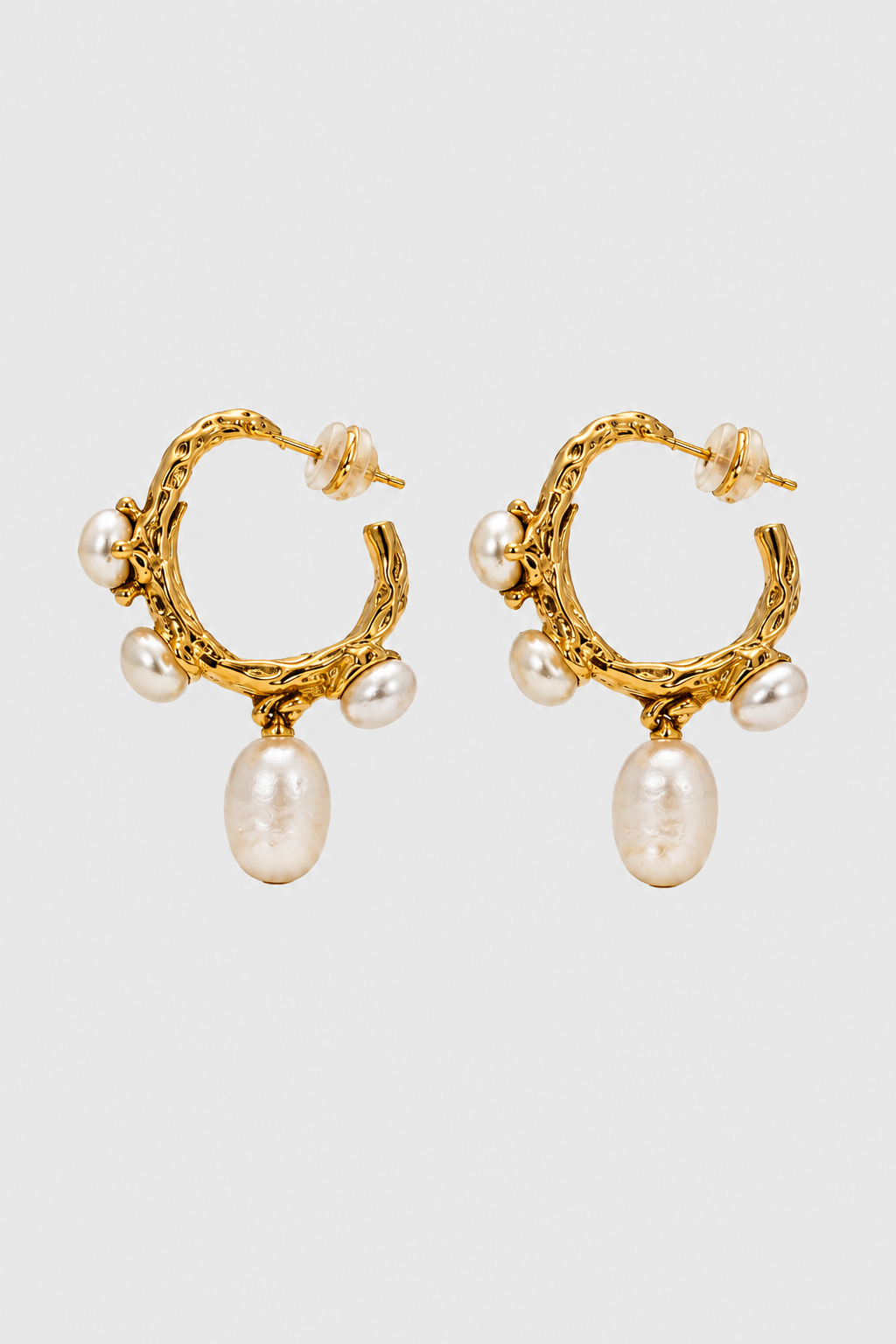 Molten Texture Baroque Pearl Hoop Earrings - Organic Form & Iridescent Polish