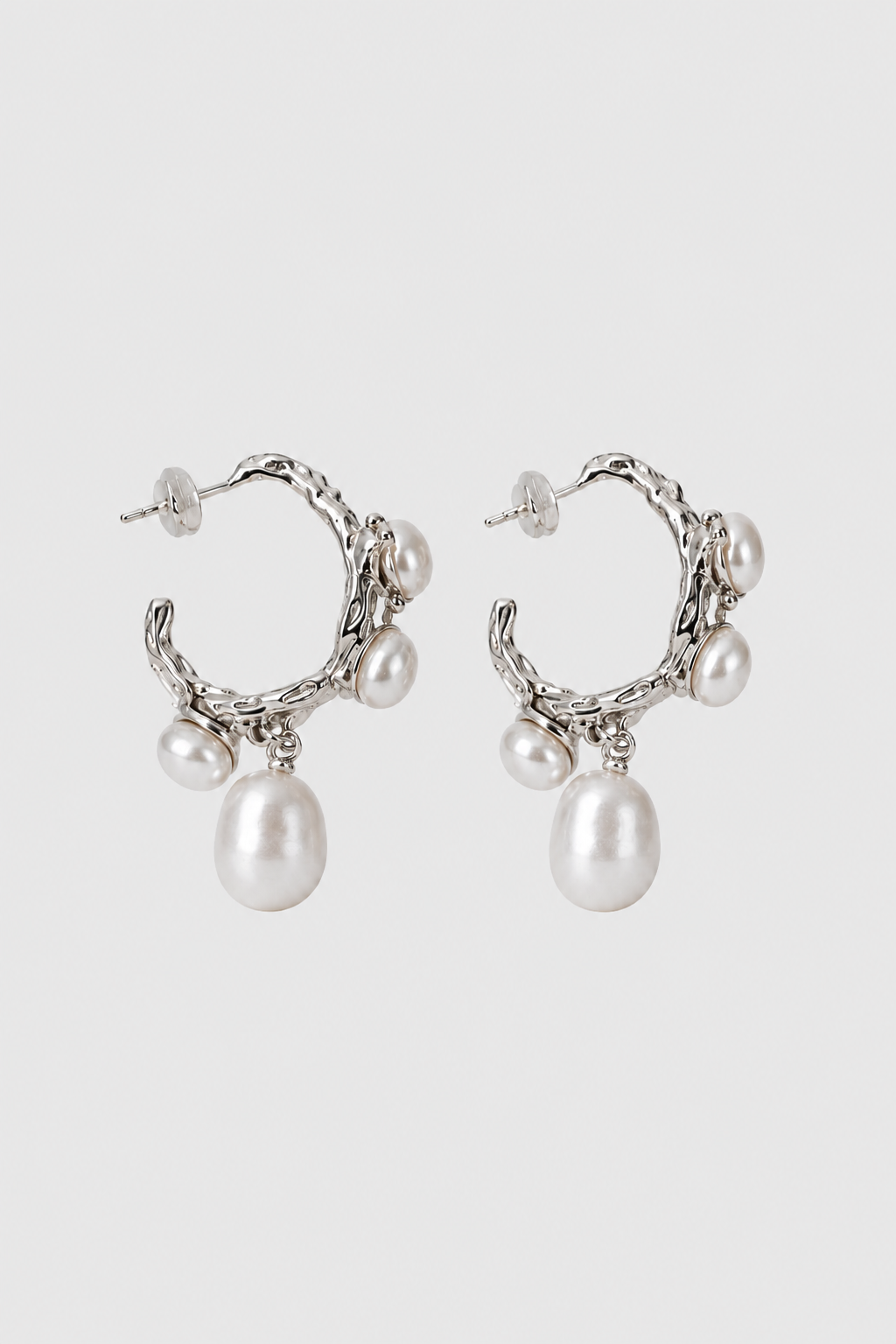 Molten Texture Baroque Pearl Hoop Earrings - Organic Form & Iridescent Polish