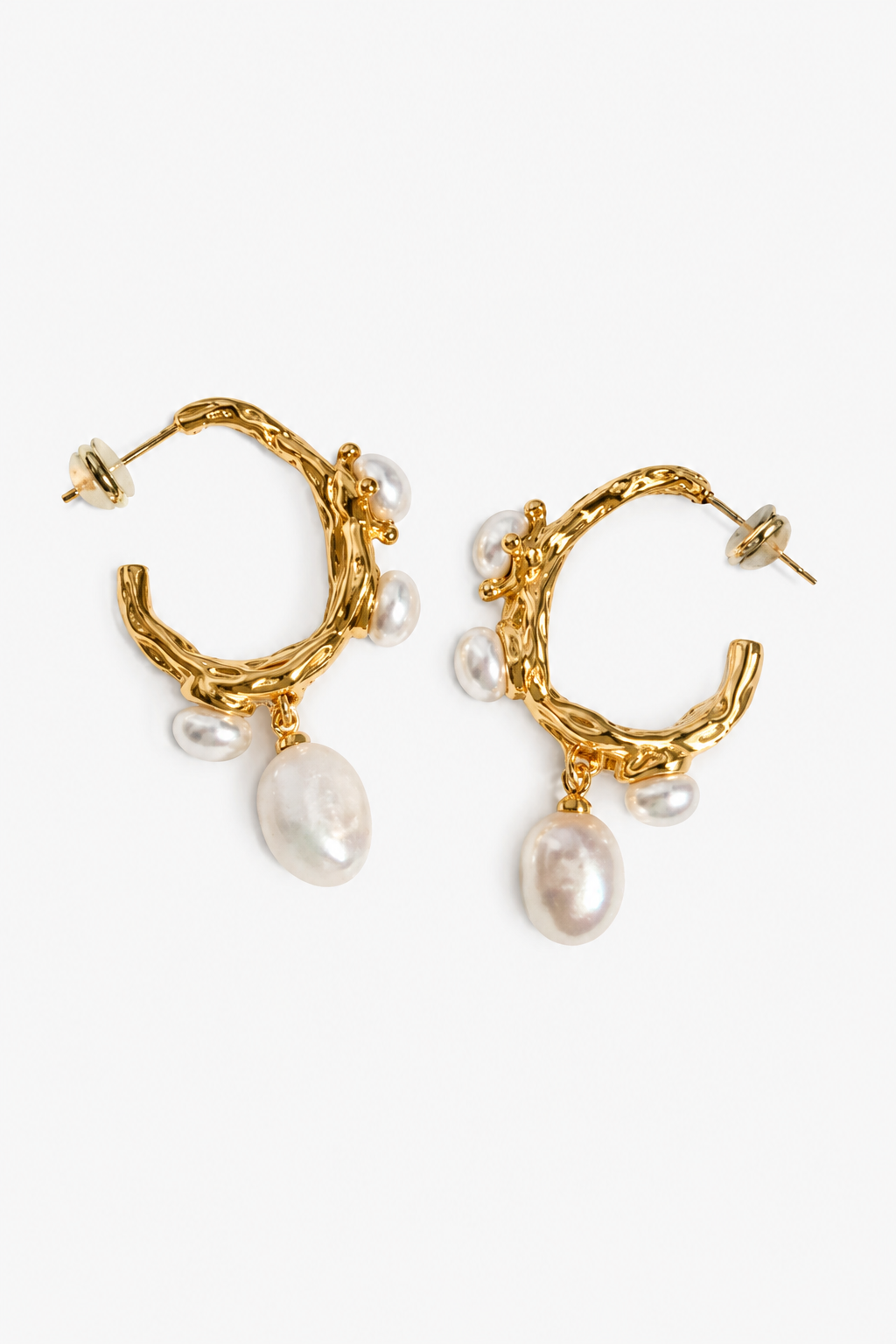 Molten Texture Baroque Pearl Hoop Earrings - Organic Form & Iridescent Polish