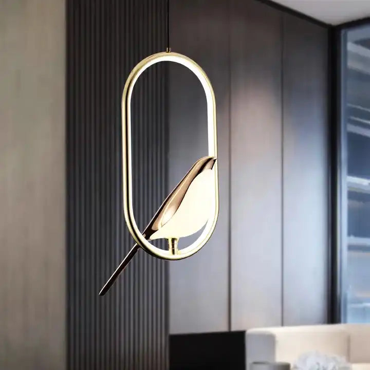 Golden Bird Pendant Lamp – LED Sculpture Ceiling Light