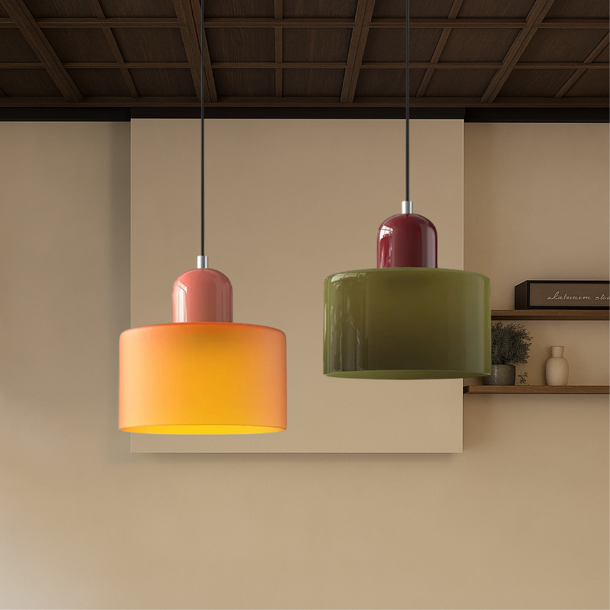 Coloured Glass Bauhaus Pendant Light – Retro Statement Piece