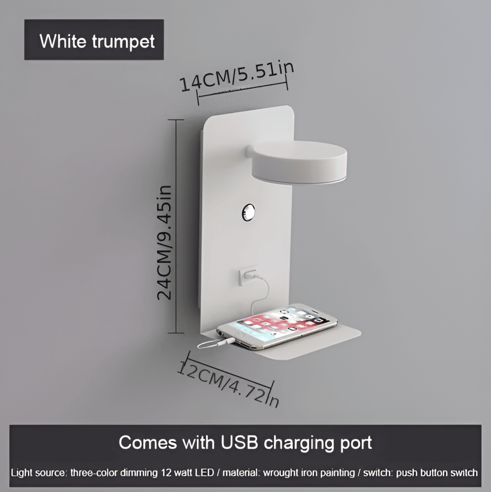 Home Decor : DualDelight LED Wall Lamp with Shelf & USB Port in White van Vandaliamo