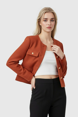 Dames Oranje-Rode Winter Korte Jas