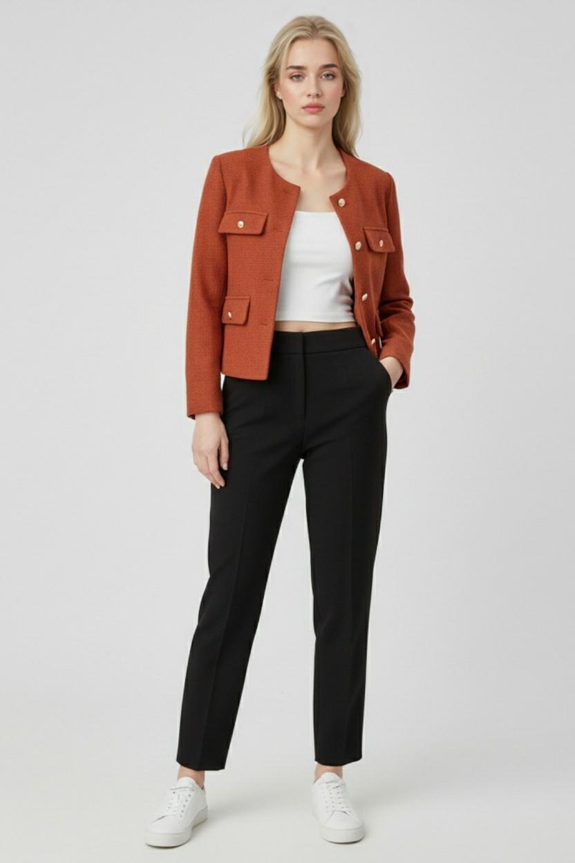Jacket : Women's Orange-Red Winter Short Jacket in van Vanda Liamo