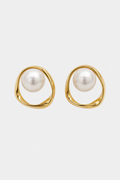 Organic Sculptural Pearl Stud Earrings – Contemporary Form & Luminous Elegance