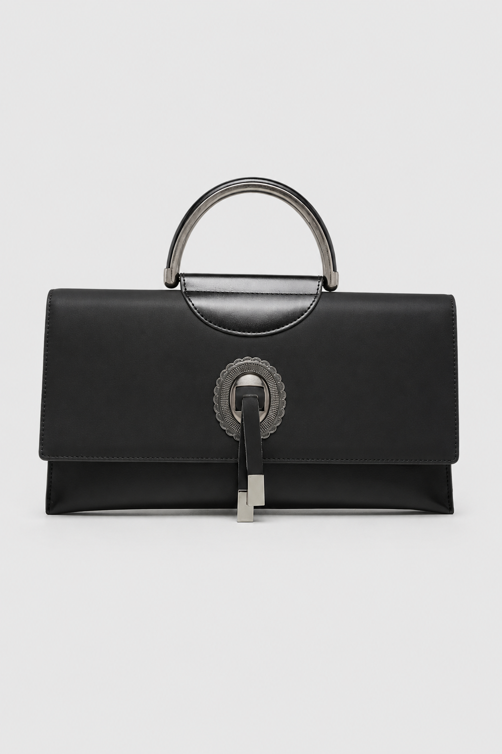 Ornate Medallion Handbag – Structured Silhouette with Sculptural Handle