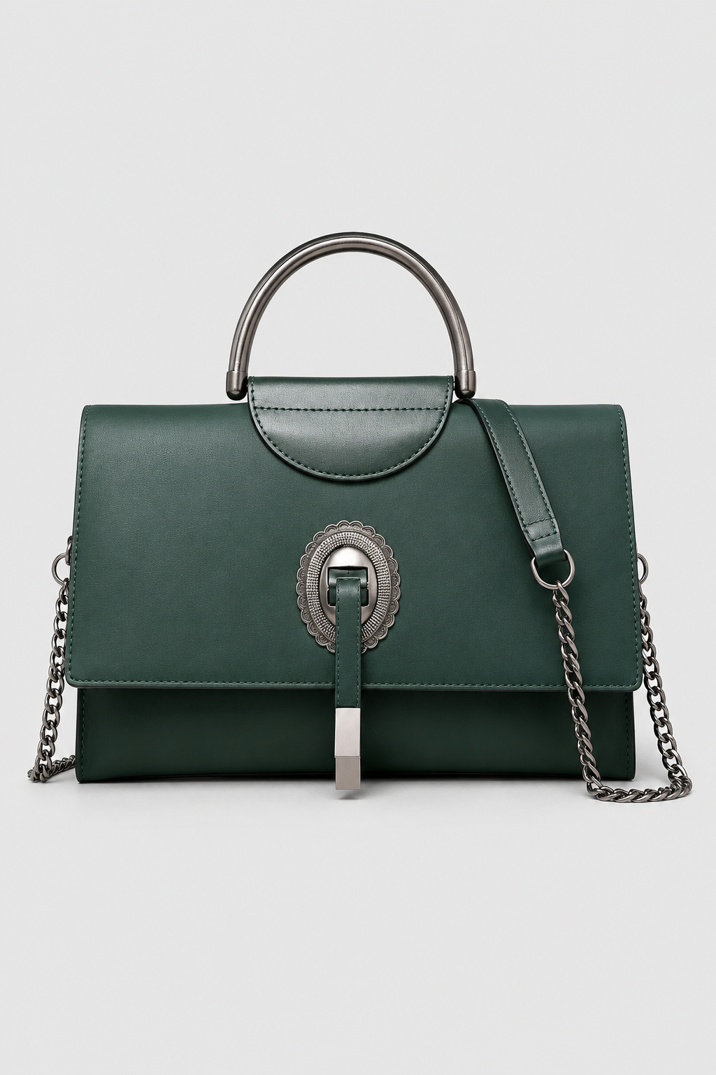 Ornate Medallion Handbag – Structured Silhouette with Sculptural Handle