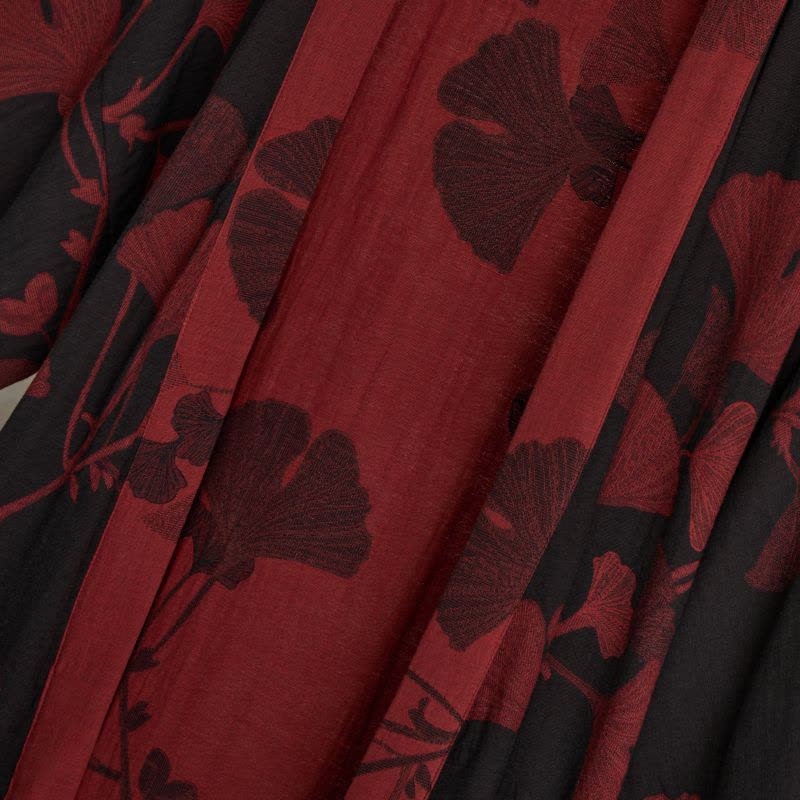 Cotton Kimono Bathrobe with Reversible Leaf Pattern
