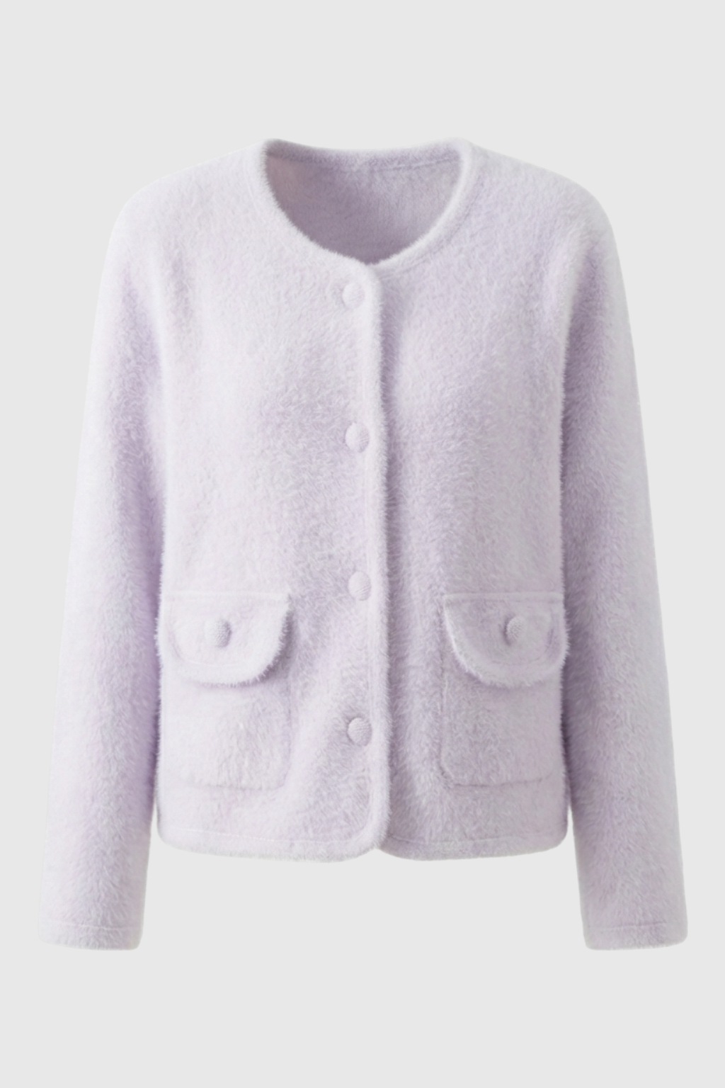 Cardigan : Women's Purple Knitted Long Sleeve Cardigan with O-Neck in Purple One Size van Vanda Liamo