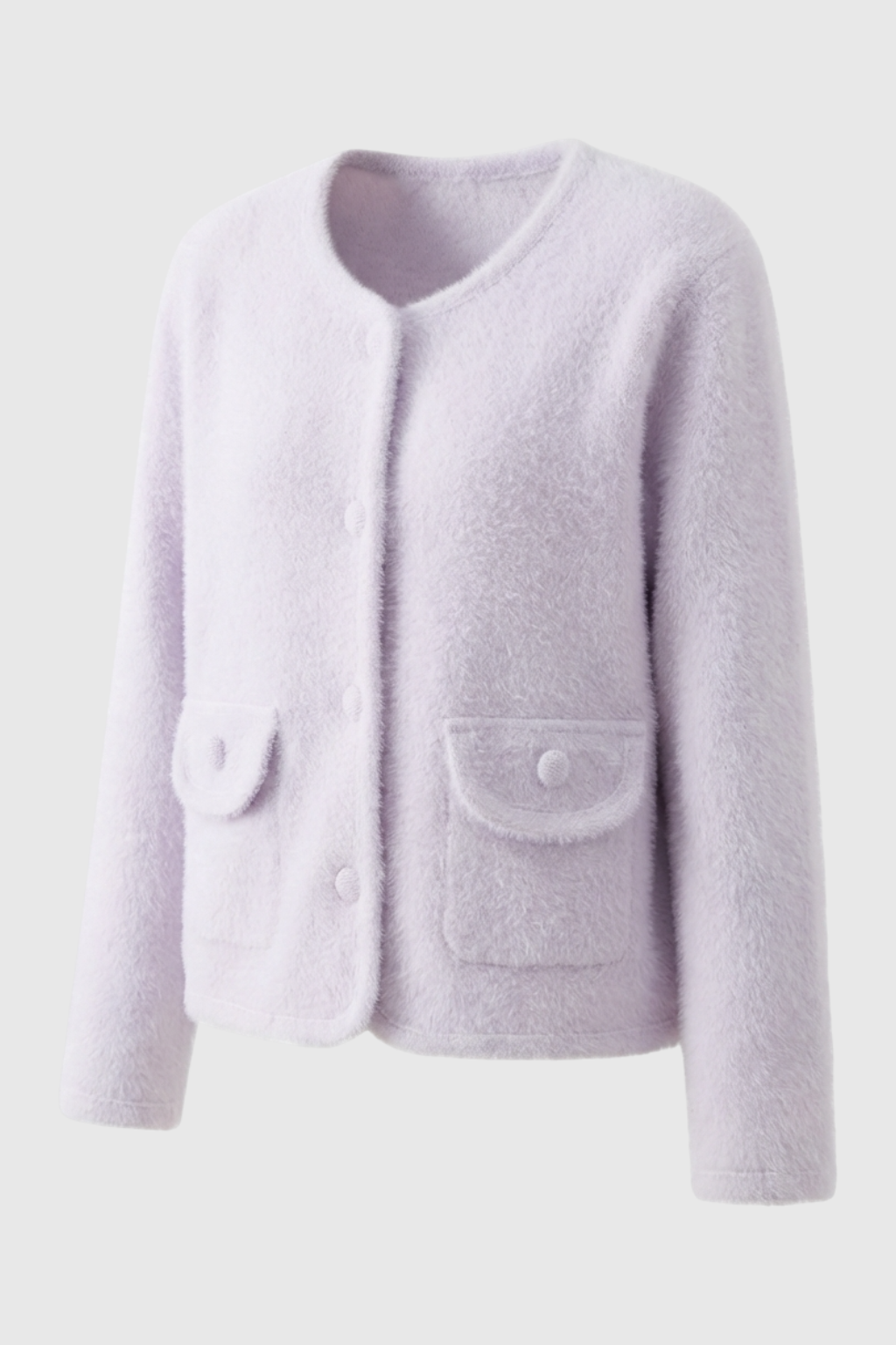 Cardigan : Women's Purple Knitted Long Sleeve Cardigan with O-Neck in van Vanda Liamo