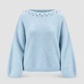 Fluffy Sweater with Rhinestone Neckline
