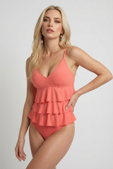 Conjunto de bikini rosa con volantes - Elegante traje de baño de dos piezas