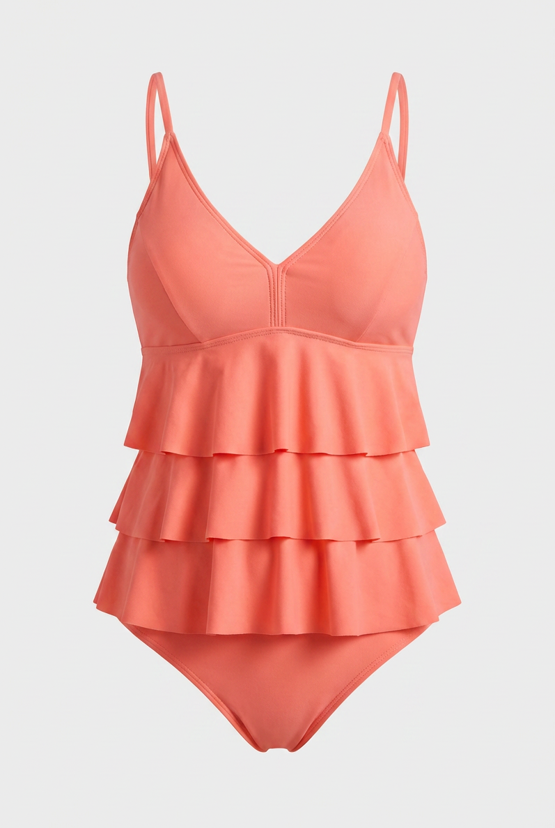 Two-Piece Swimsuit : Pink Ruffle Bikini Set - Elegant Two Piece Swimsuit in Light Pink van Vanda Liamo