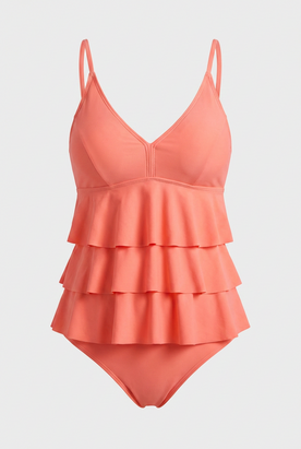 Two-Piece Swimsuit : Pink Ruffle Bikini Set - Elegant Two Piece Swimsuit in Light Pink van Vanda Liamo