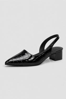 Shoes : Pointed Toe Black Slingbacks - Low Block Heel Dress Shoes in Black van Vandaliamo