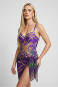 Women's Purple Baroque Print Monokini Swimsuit with Matching Tie Beach Skirt Cover-up