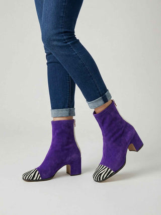 Women's Purple Faux Leather Retro Mid-Calf Boots - Vintage Style Chunky Heel