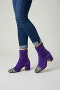 Women's Purple Faux Leather Retro Mid-Calf Boots - Vintage Style Chunky Heel