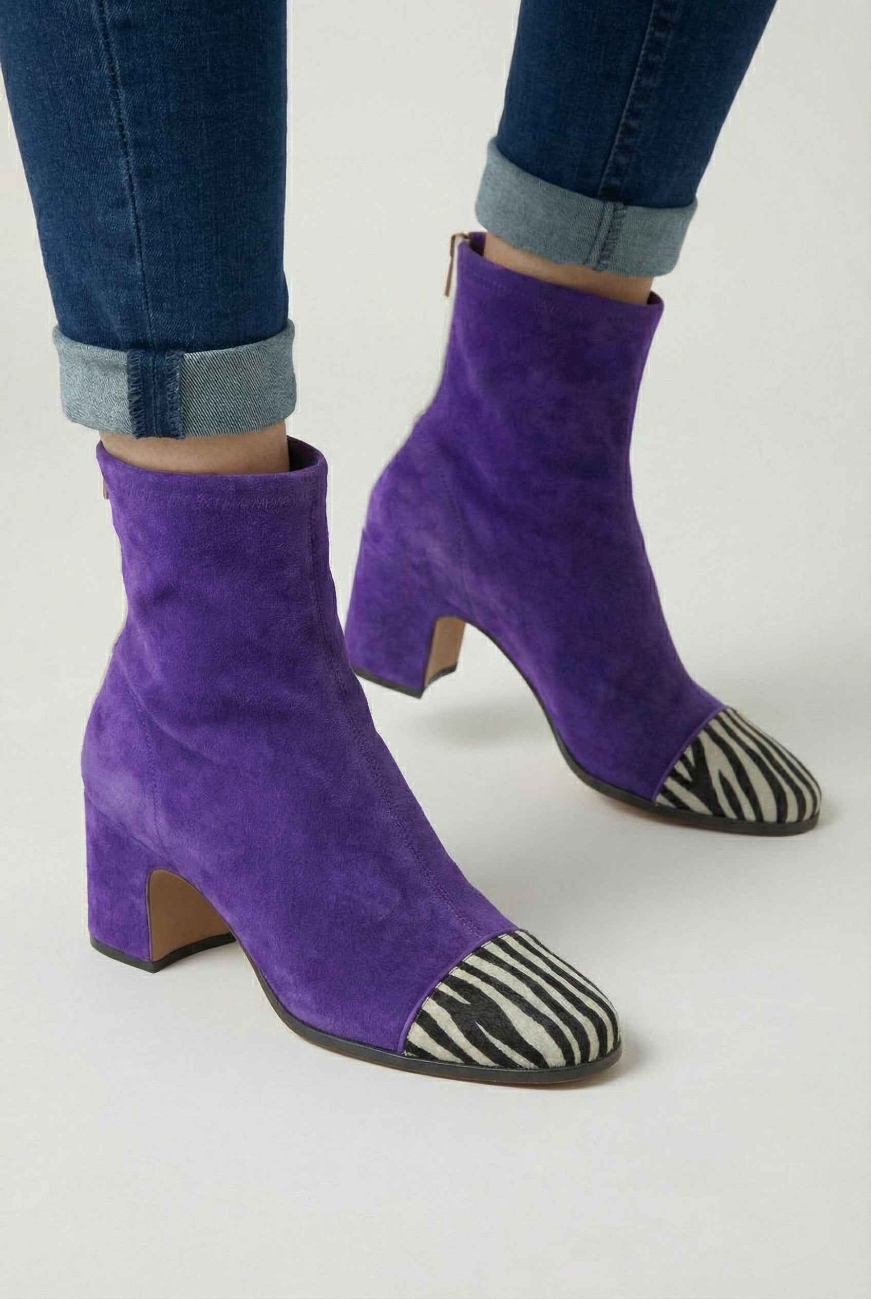 Women's Boots : Women's Purple Faux Leather Retro Mid-Calf Boots - Vintage Style Chunky Heel in van Vanda Liamo
