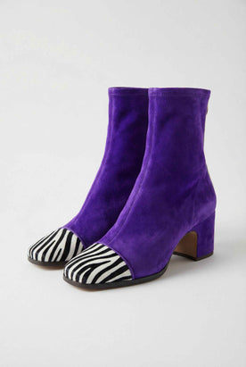 Women's Boots : Women's Purple Faux Leather Retro Mid-Calf Boots - Vintage Style Chunky Heel in Purple van Vanda Liamo
