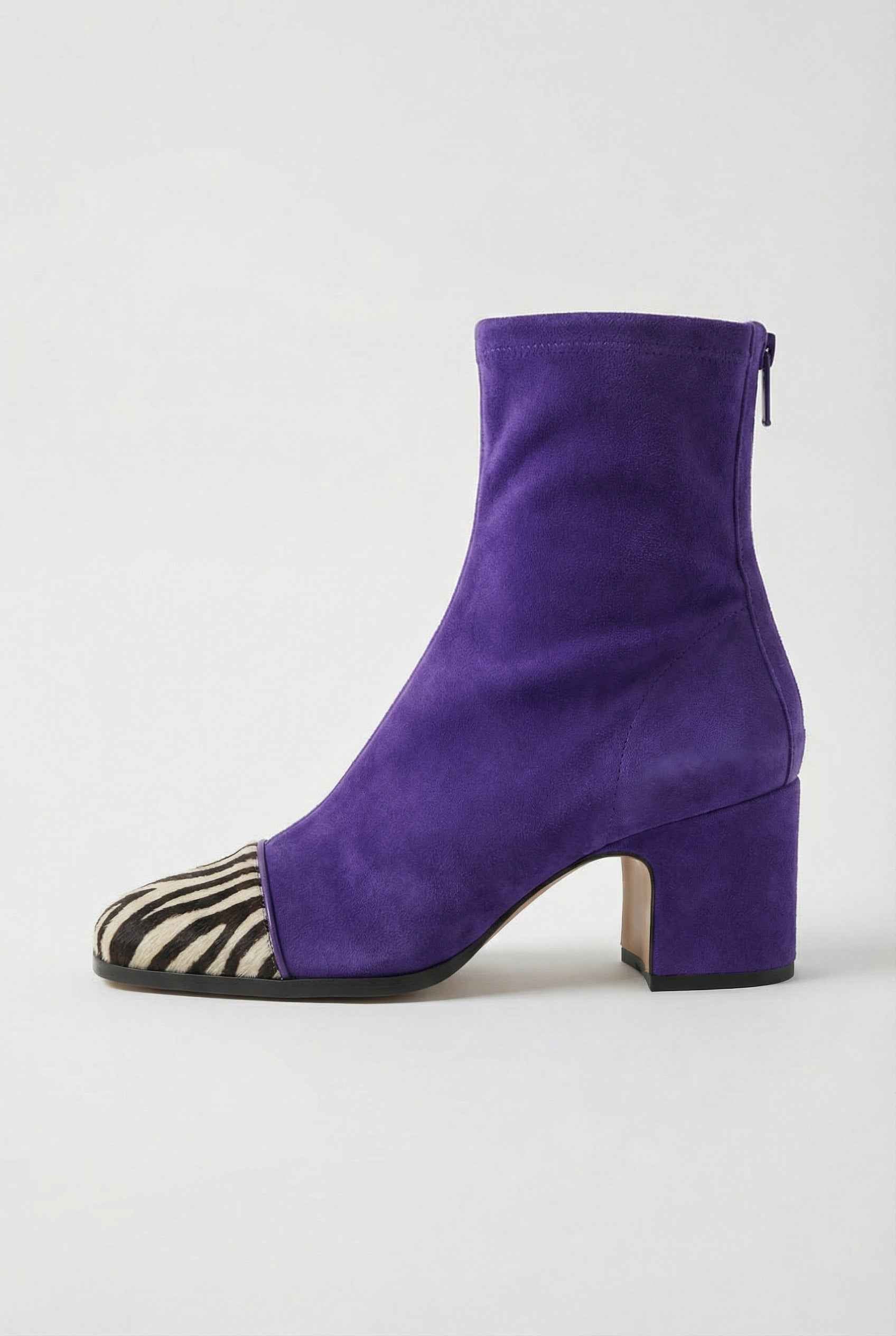 Women's Boots : Women's Purple Faux Leather Retro Mid-Calf Boots - Vintage Style Chunky Heel in van Vanda Liamo
