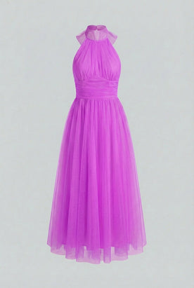 Dresses : Women's Purple Halter Midi Dress - Elegant & Comfortable for Any Occasion in Purple van Vanda Liamo