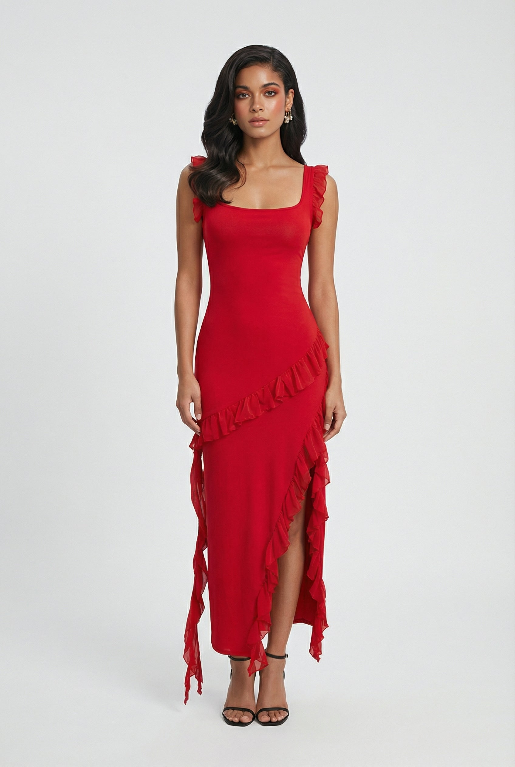 Women's Dresses : Women's Red Backless High Slit Maxi Dress - Elegant & Flowy Evening Gown in van Vanda Liamo