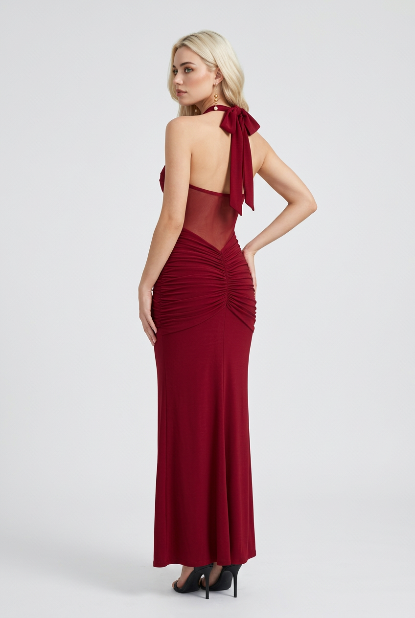 Maxi Dresses : Women's Red Chiffon Halter Maxi Dress - Elegant Flowy Summer Evening Gown in van Vanda Liamo