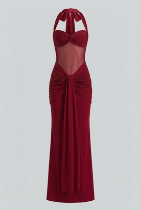 Maxi Dresses : Women's Red Chiffon Halter Maxi Dress - Elegant Flowy Summer Evening Gown in Red van Vanda Liamo