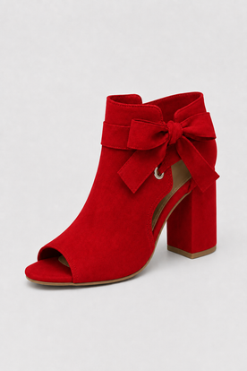 Other : Red Peep Toe Booties - Chunky Block Heels with Side Bow in van Vandaliamo