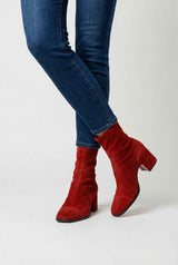 Botas rojas retro de media caña para mujer con tacón bloque