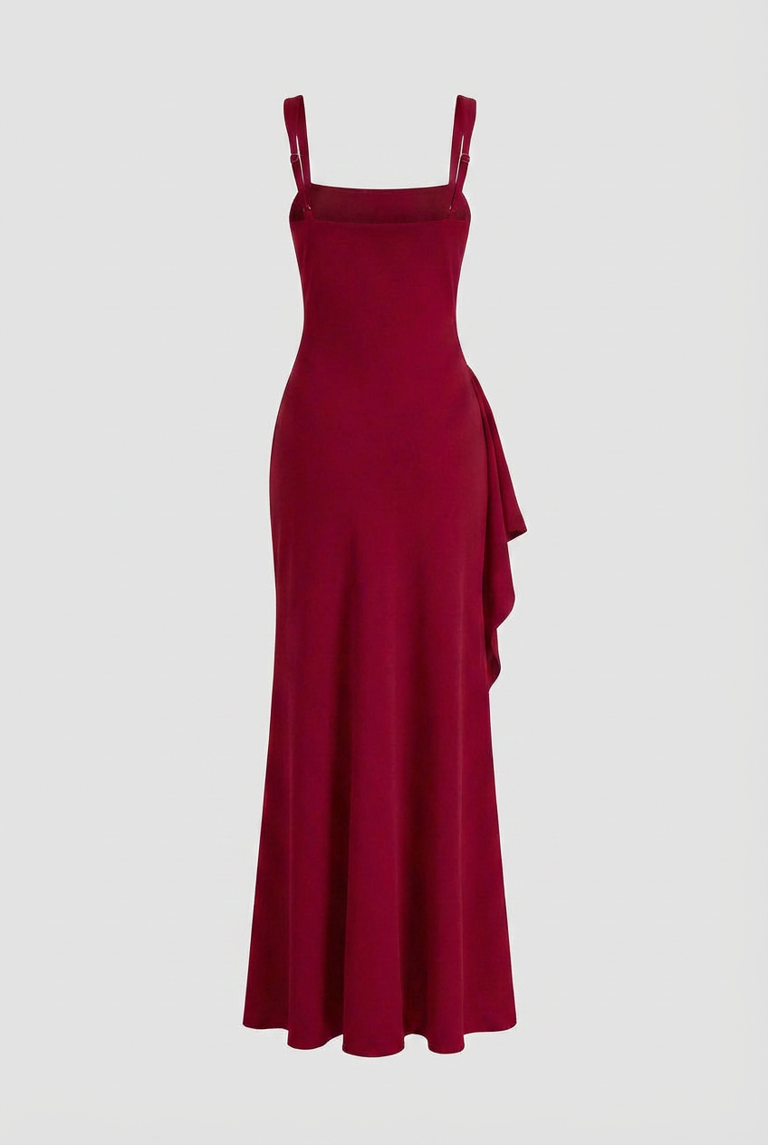 Dress : Red Square Neck Dress with Slit - Bold Snatched Fit in van Vanda Liamo