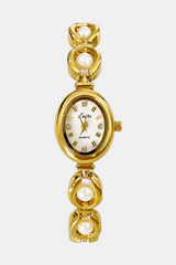 Refined Oval Watch – Polished Links with Lustrous Spherical Accents