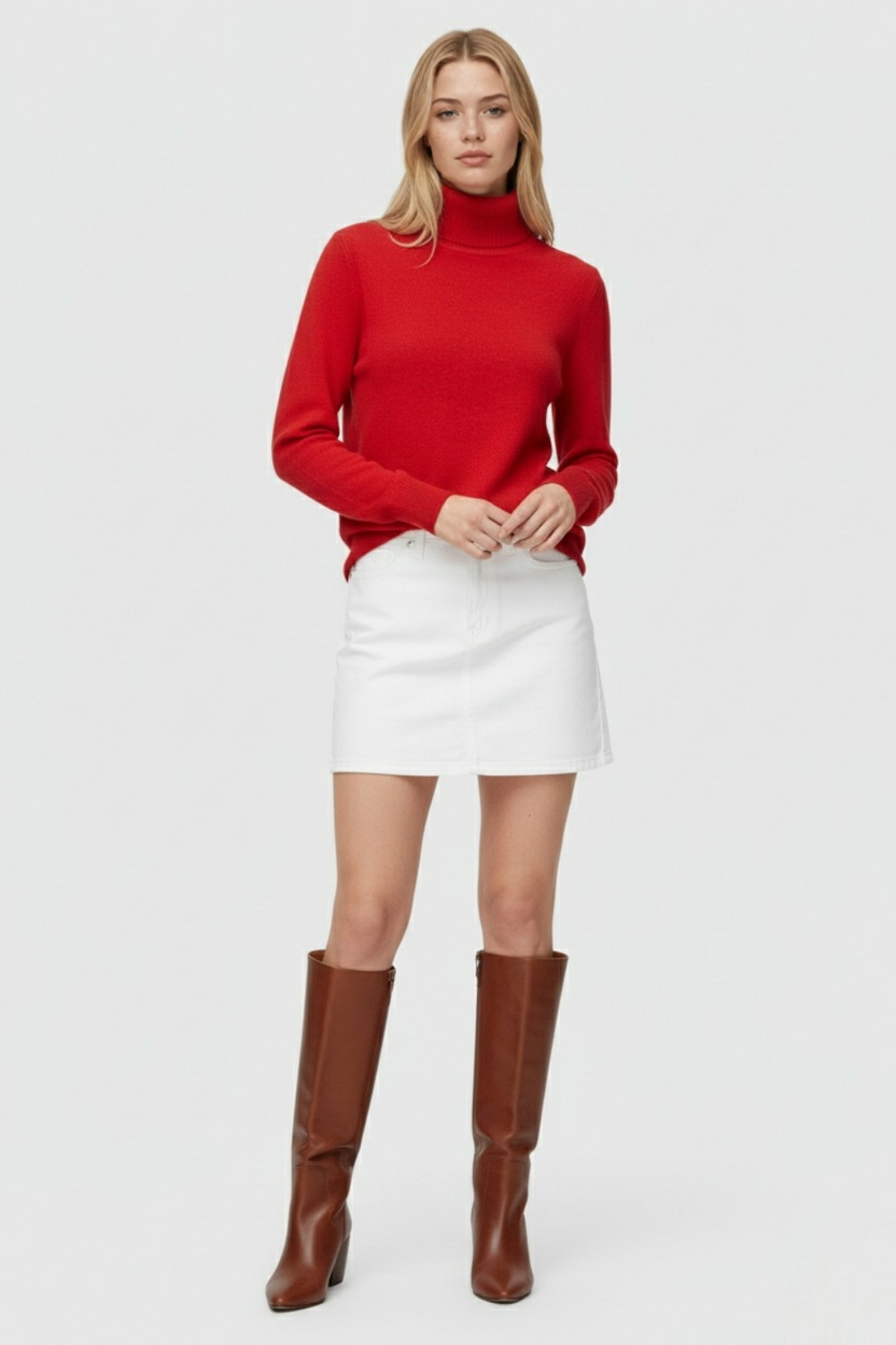Women's Sweaters : Red Fleece Lined Thermal Turtleneck Sweater in van Vanda Liamo