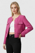 Women's Pink & Red Puffer Winter Short Jacket - Warm & Stylish