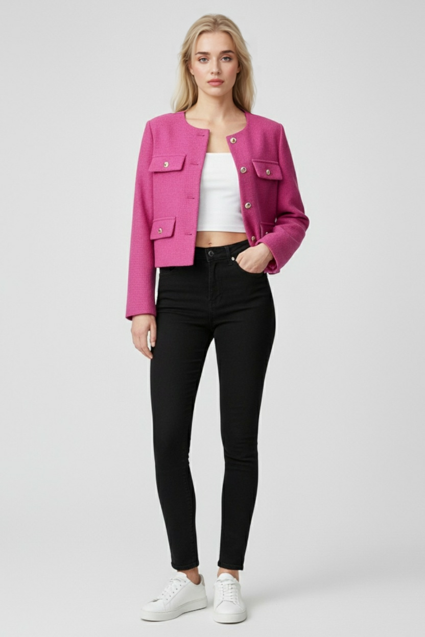 Jacket : Women's Pink & Red Puffer Winter Short Jacket - Warm & Stylish in van Vanda Liamo