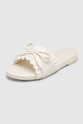 Ruffled Bow Satin Flat Mules – Couture Pleats & Romantic Bridal Chic