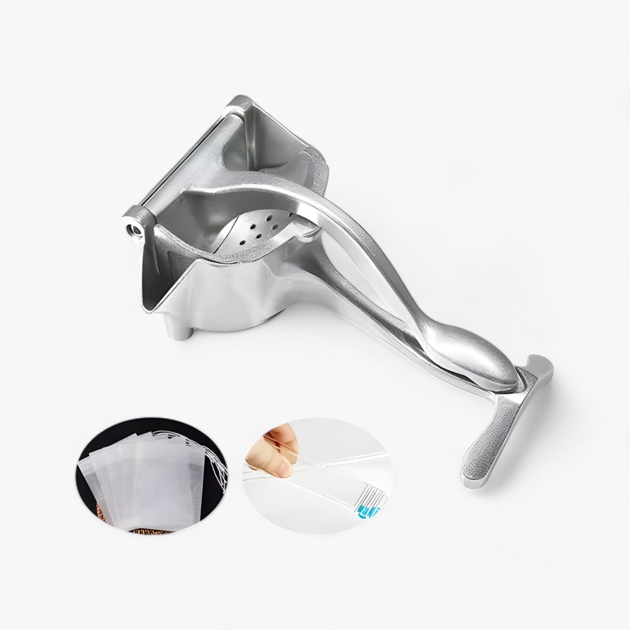 house & garden : Manual citrus juicer in aluminum alloy in Citrus juicer with box and 50 filter bags and 1 pair of tongs van Vandaliamo