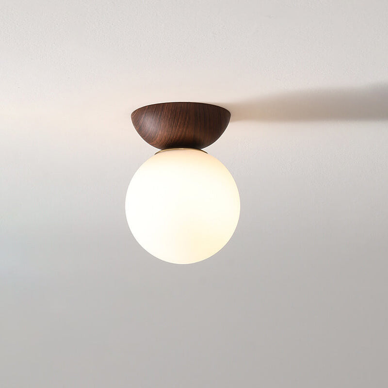 Home Decor : Nordic Orb Ceiling Lamp - Wood Grain & Metal Accent in Semi-Flush Mount Walnut Tone van Vandaliamo
