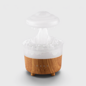 Humidifier Night Light : Rain Cloud Humidifier Lamp – LED Light with Raindrop Sound in Wood Grain White van Vandaliamo