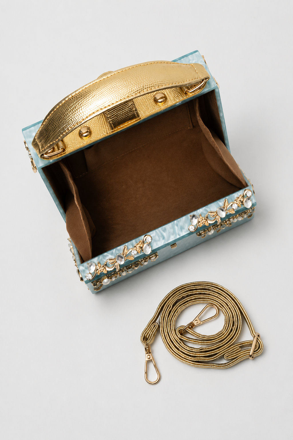 Sculptural Box Handbag – Intricate Filigree Overlay with Padlock Accent