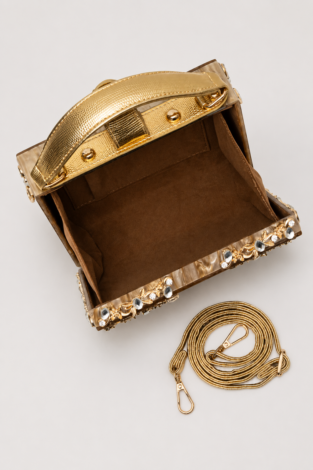 Sculptural Box Handbag – Intricate Filigree Overlay with Padlock Accent