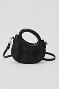 Sculptural Crescent Handbag – Pleated Textured Body with Integrated Circular Handle