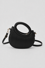 Sculptural Crescent Handbag – Pleated Textured Body with Integrated Circular Handle
